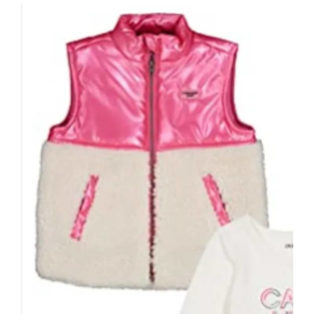 New Calvin Klein Jeans Youth Girls Size 5 Pink Puffy Sherpa Winter Vest